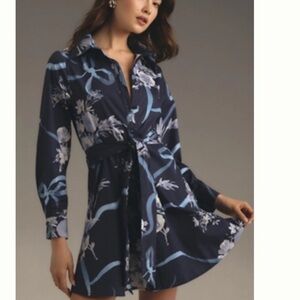 Anthropologie Navy and Light Blue Floral Dress